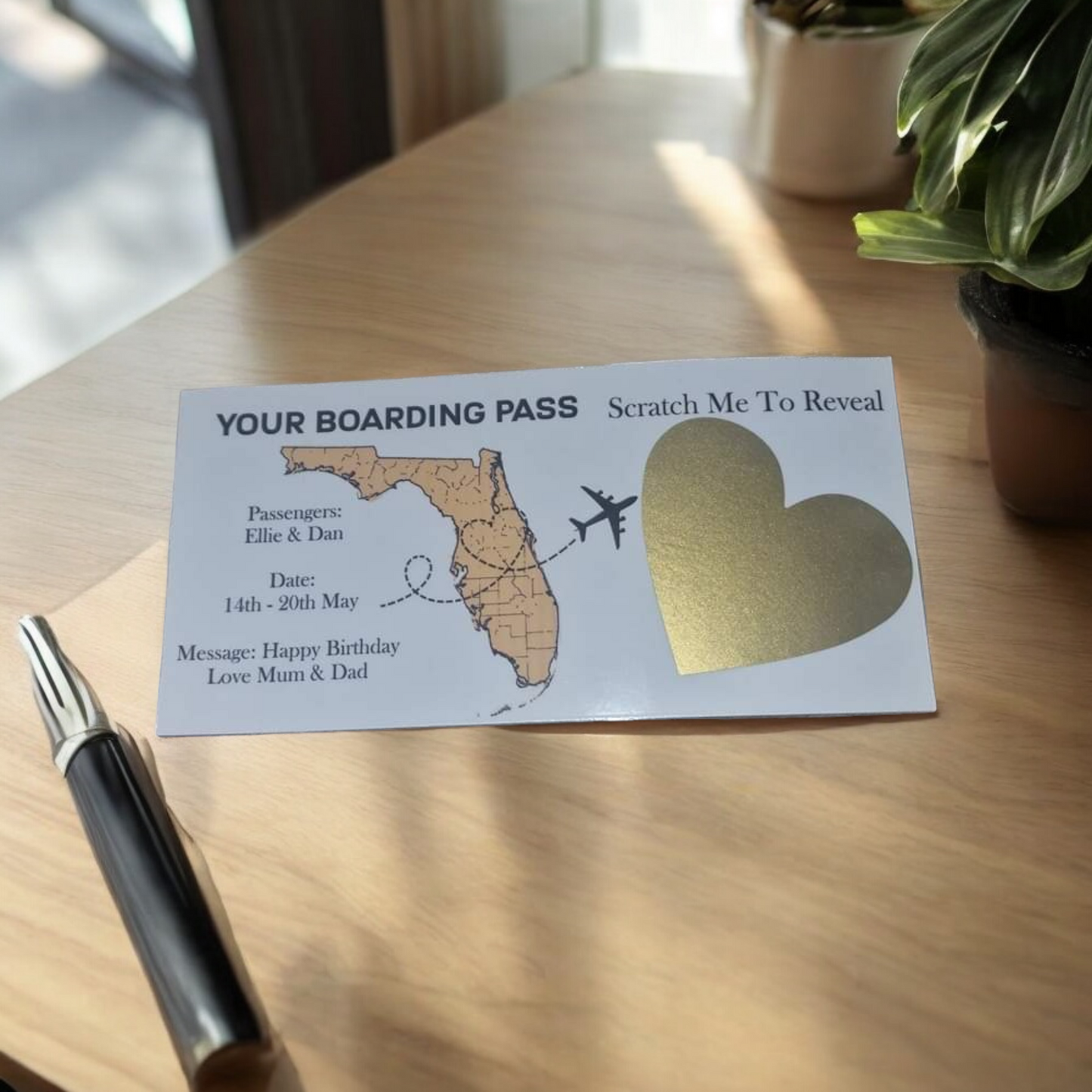 Scratch reveal boarding pass