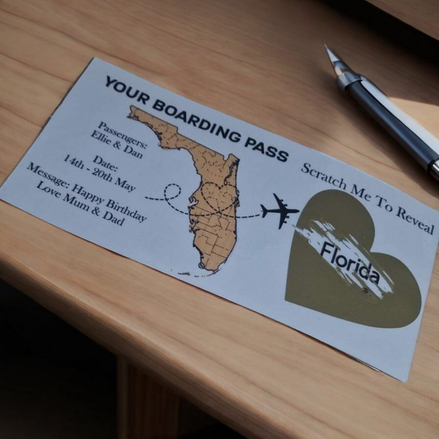 Scratch reveal boarding pass